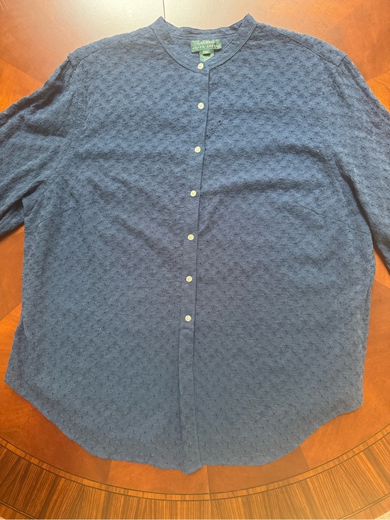 Ralph Lauren Tops - Ralph Lauren Navy Textured Cotton Button-Down Shirt